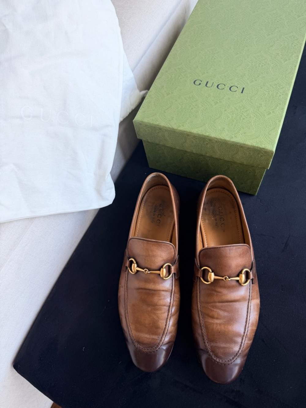 Gucci Jordaan Brown Leather Horsebit Loafers NEW RESOLE - Size 9 US